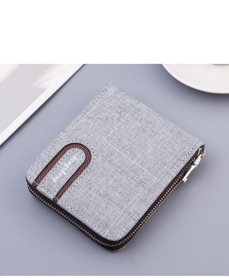 Men's Short Wallet Men Wallet Zipper Wallet Canvas Small Wallet Multi-function Multi-card Slot