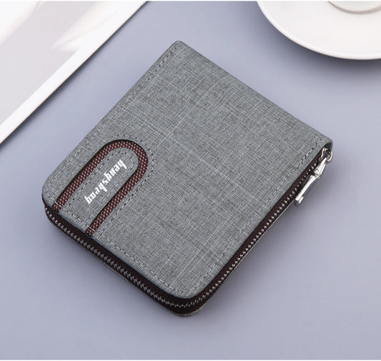Men's Short Wallet Men Wallet Zipper Wallet Canvas Small Wallet Multi-function  Multi-card Slot