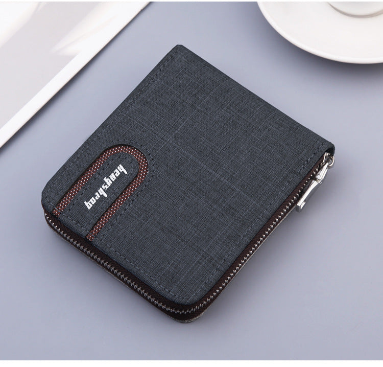 Men's Short Wallet Men Wallet Zipper Wallet Canvas Small Wallet Multi-function Multi-card Slot