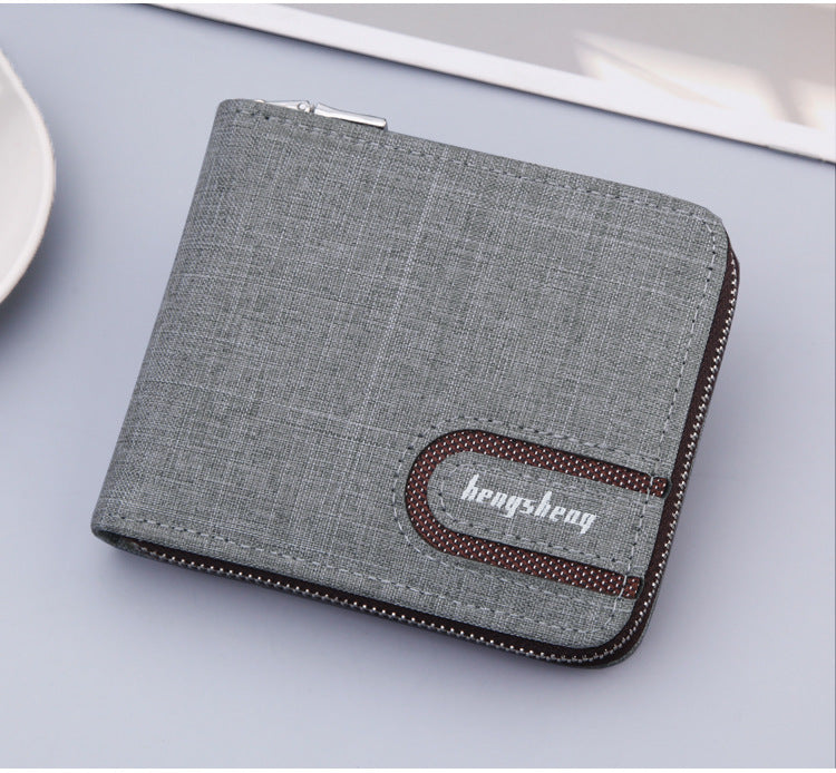Men's Short Wallet Men Wallet Zipper Wallet Canvas Small Wallet Multi-function Multi-card Slot