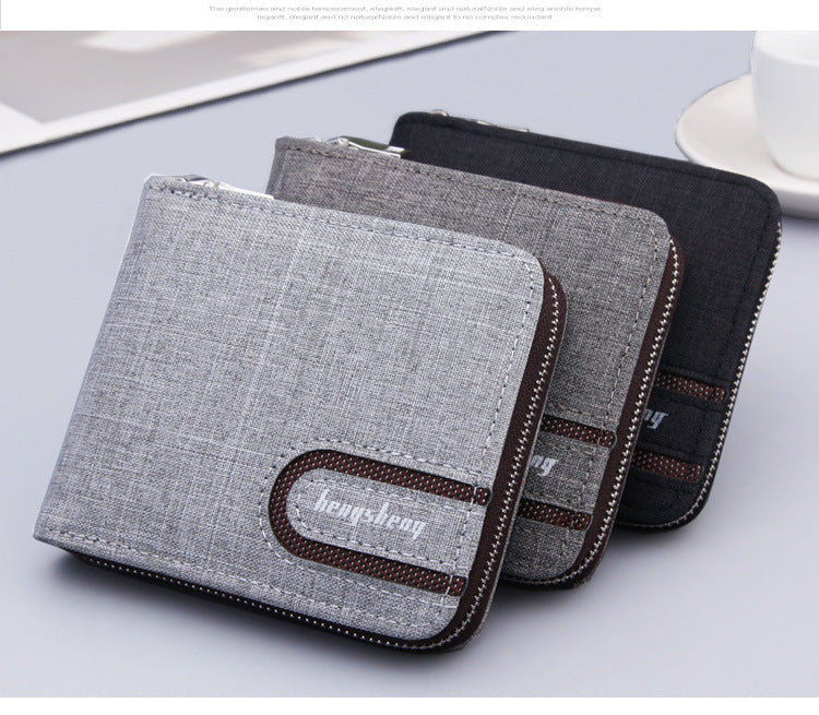 Men's Short Wallet Men Wallet Zipper Wallet Canvas Small Wallet Multi-function Multi-card Slot