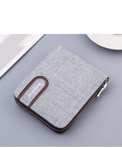 Men's Short Wallet Men Wallet Zipper Wallet Canvas Small Wallet Multi-function  Multi-card Slot