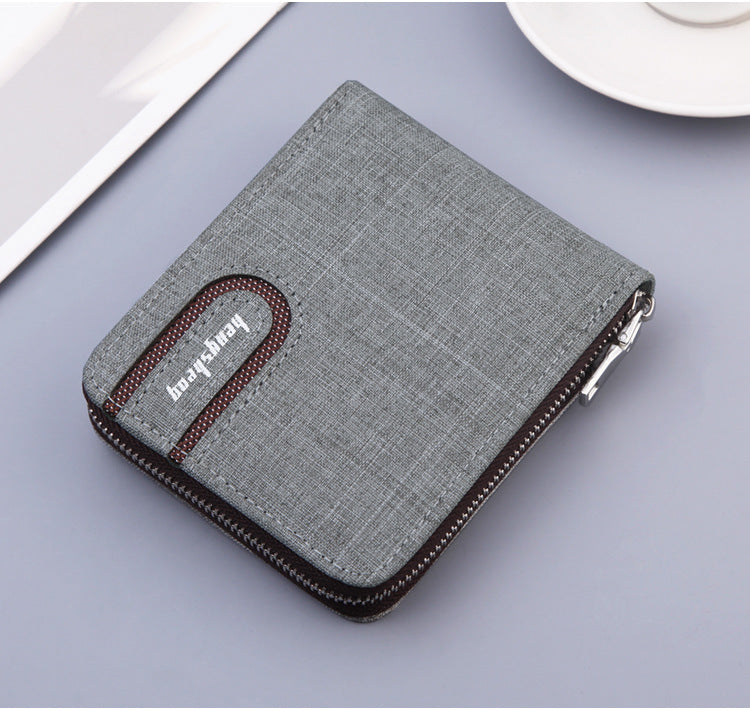 Men's Short Wallet Men Wallet Zipper Wallet Canvas Small Wallet Multi-function  Multi-card Slot