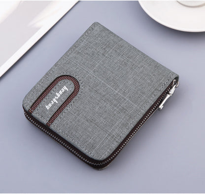 Men's Short Wallet Men Wallet Zipper Wallet Canvas Small Wallet Multi-function  Multi-card Slot