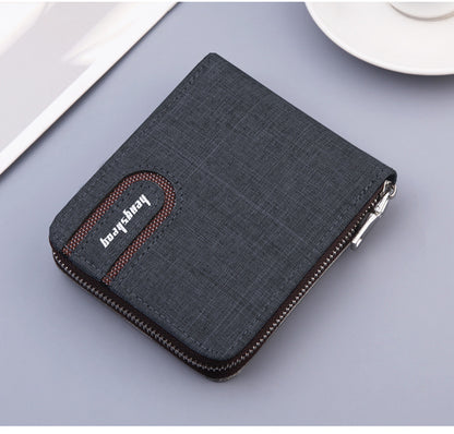 Men's Short Wallet Men Wallet Zipper Wallet Canvas Small Wallet Multi-function  Multi-card Slot