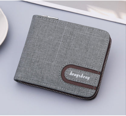 Men's Short Wallet Men Wallet Zipper Wallet Canvas Small Wallet Multi-function  Multi-card Slot