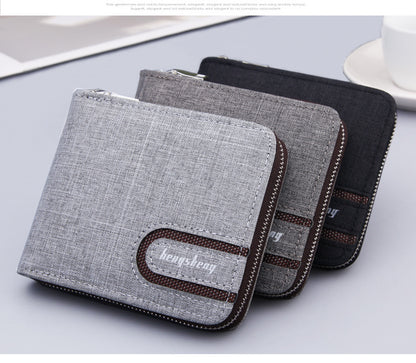 Men's Short Wallet Men Wallet Zipper Wallet Canvas Small Wallet Multi-function  Multi-card Slot